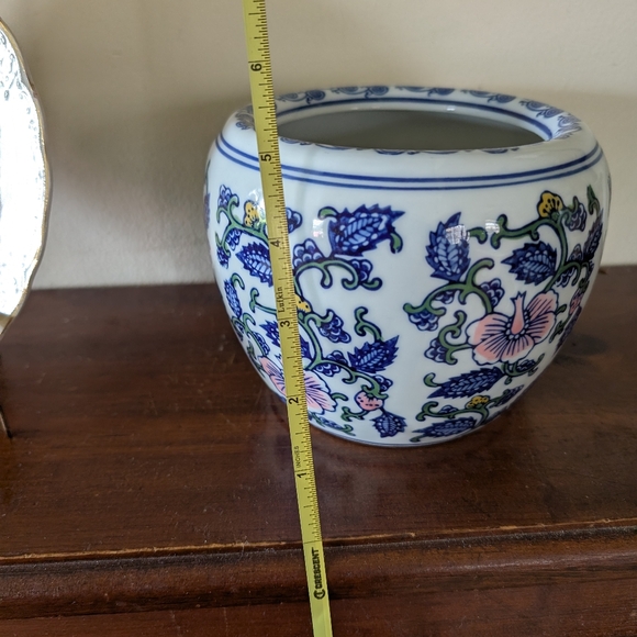 Vintage China Ming Blue And White Floral Planter Jardiniere Porcelain Decor 5.5" - Picture 6 of 6